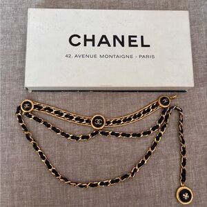 Authentic CHANEL 1990s NEW vintage triple leather chain belt clover charm RARE